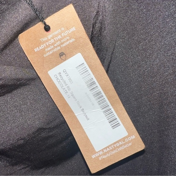 Nasty Gal Thong Bodysuit Square Neck Long Sleeved Chocolate Size 10 NWT - Picture 9 of 12